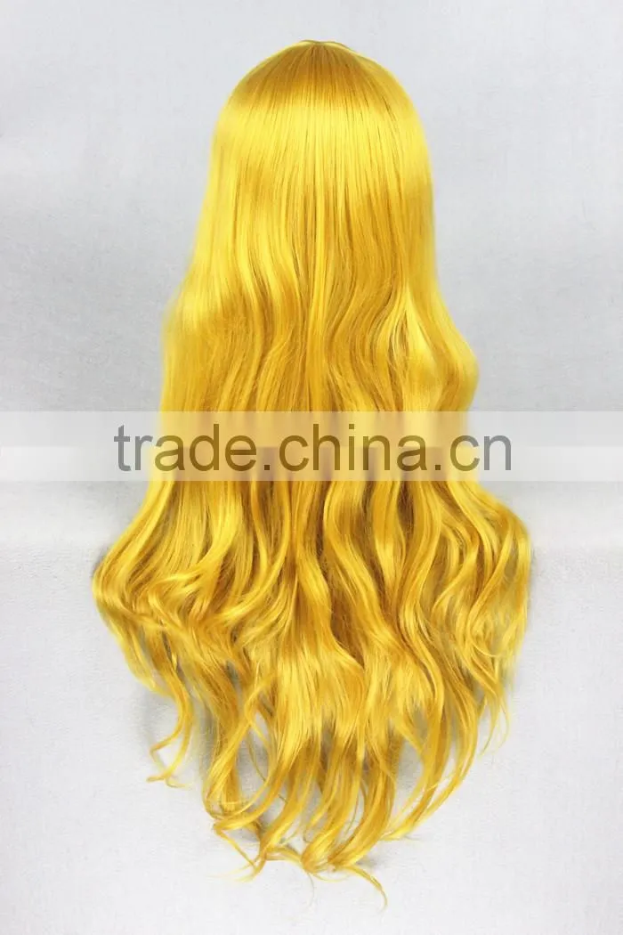 High Quality 80cm Long Curly Blonde Synthetic Anime Cosplay Lolita Wig