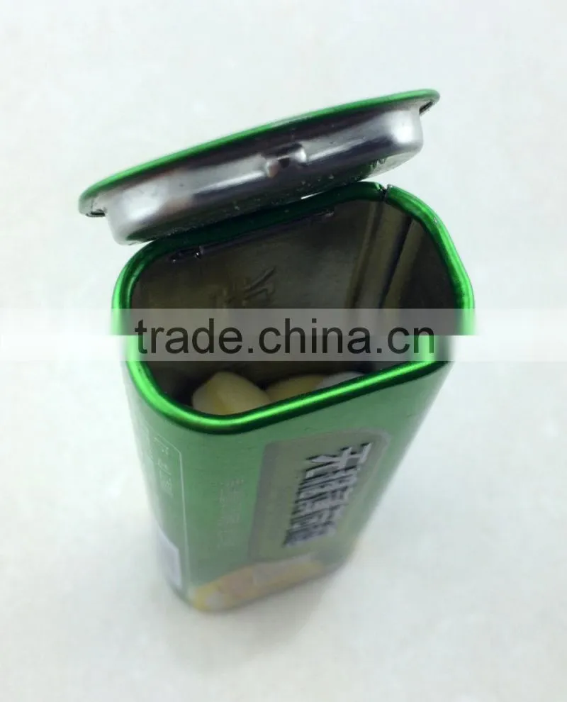 chewing gum metal tin box/candy packing tin can with hinged lid