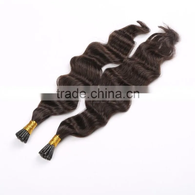 Remy wavy curly i tip top quality pre bonded hair extensions