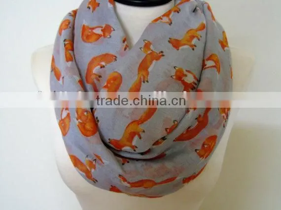 205 Foreign Trade New Loop Shawl Cute Animal Fox Print Women Fashion Scarf