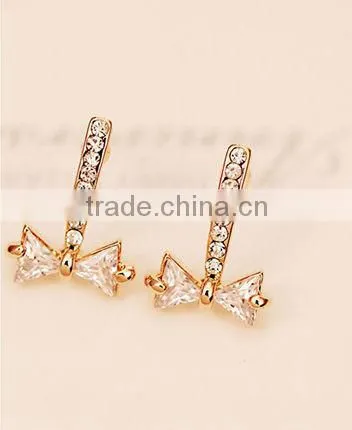 Bow Bridal Dangle Earrings Rose Gold Bow Earring Crystal Bow Jewelry Earrings