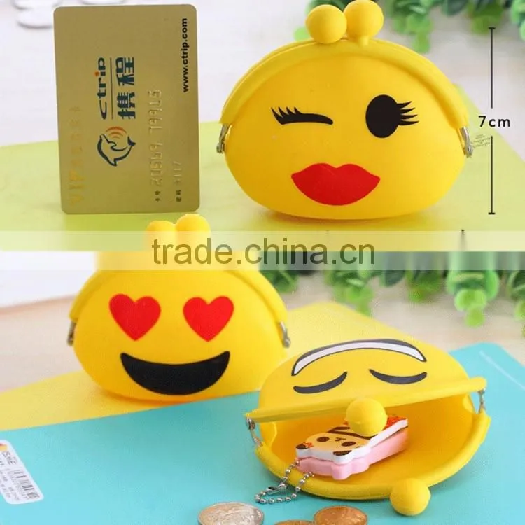 Wholesale Small Silicone Rubber Clip Coin Bag Emoji Purse