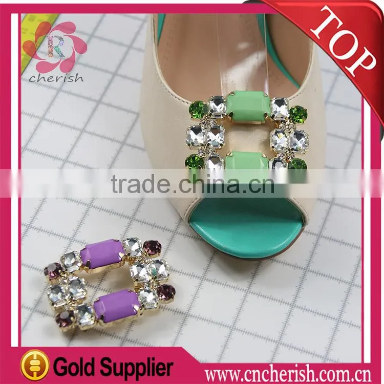 Hot sale rhinestones/acrylic/glass moveable shoes clips square shape for lady