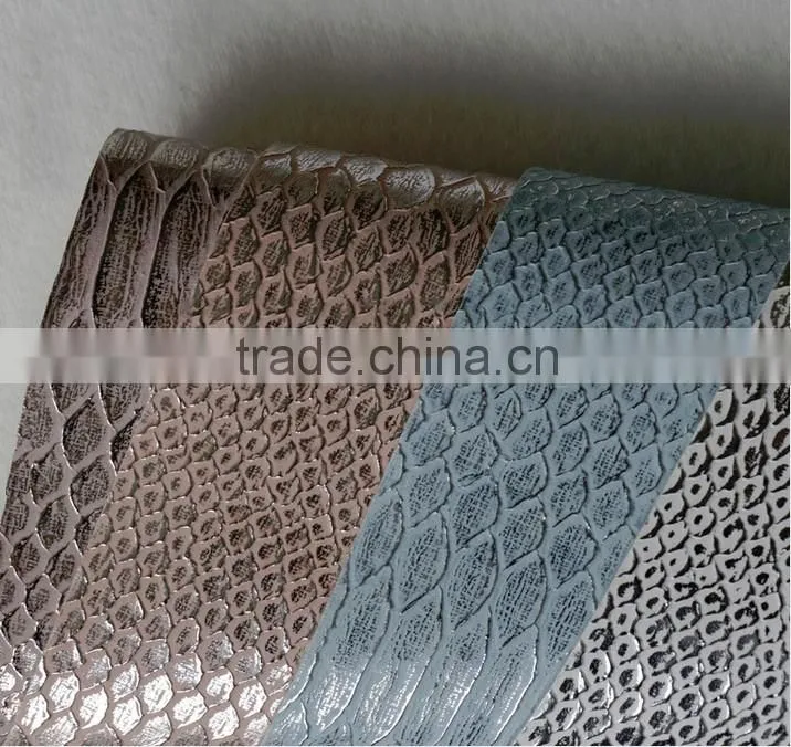 pu material snakeskin leather fabric refelective effect pu synthetic leather for bags shoes