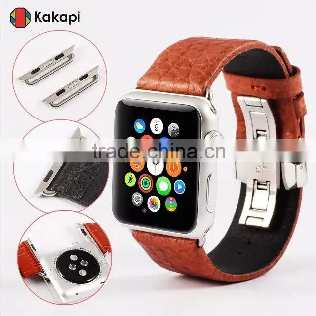 Kakapi Double Buckle Genuine Leather Watch Band Wrist Strap With Watchband Converter For 42MM Apple Watch MT-3914
