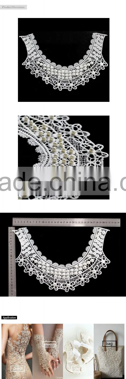 White color 100% cotton material ladies lace neck collar