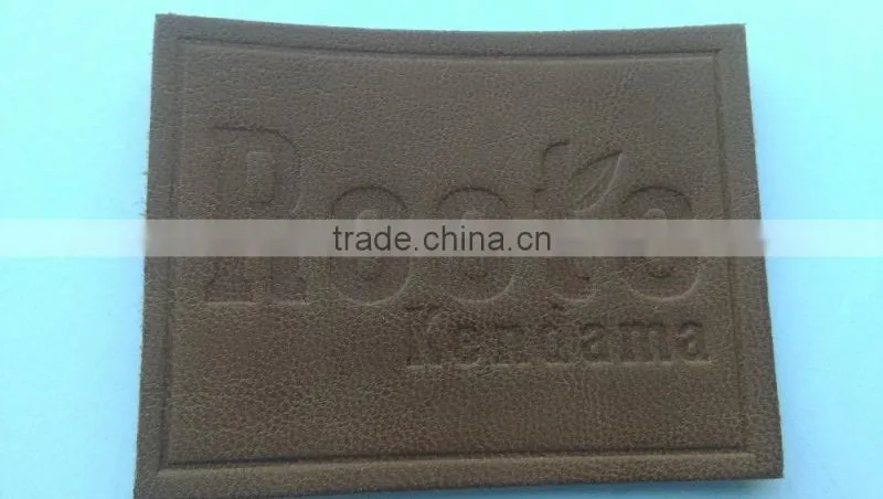 good quality brown color custom embossed leather label