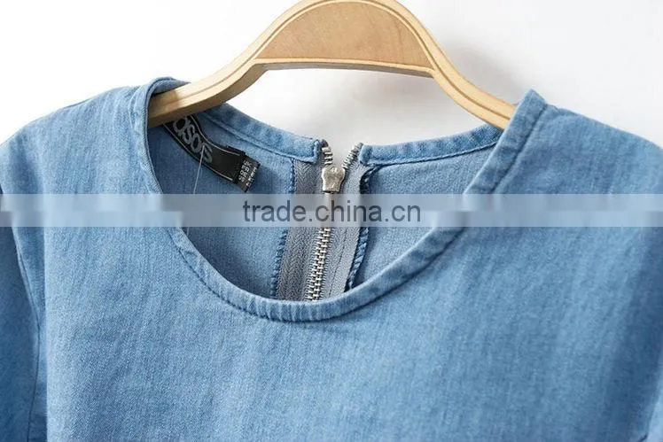 2014 European New arrivals sexy denim tops fashion style short tops with long sleeves