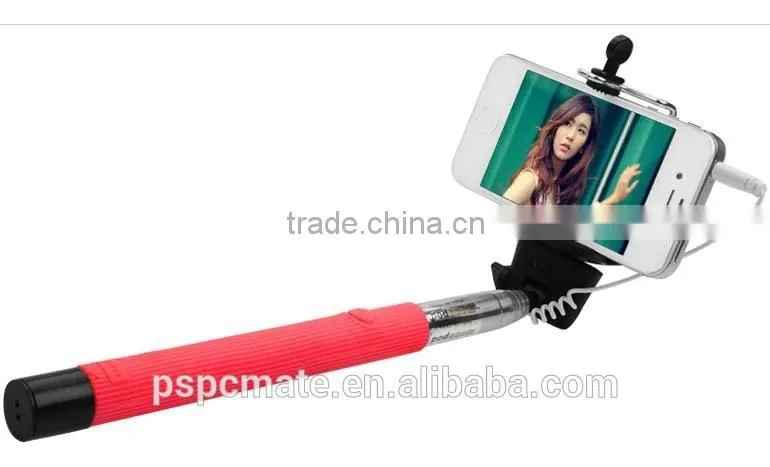 Extendable Handheld selfie stick with cable Wired Remote Shutter Selfie Stick Telescopic Holder Different color for choice