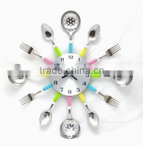 Colorful Kitchen Wall clock with Knife , fork and Spoon hands