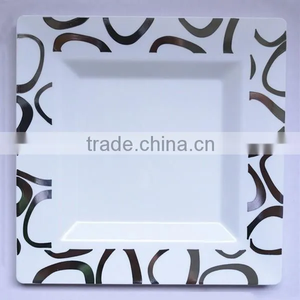 10 Pack -White with Silver Round Disposable Plastic Plate
