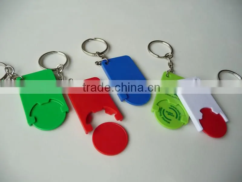 Plastic shiny euro coin holder keychain