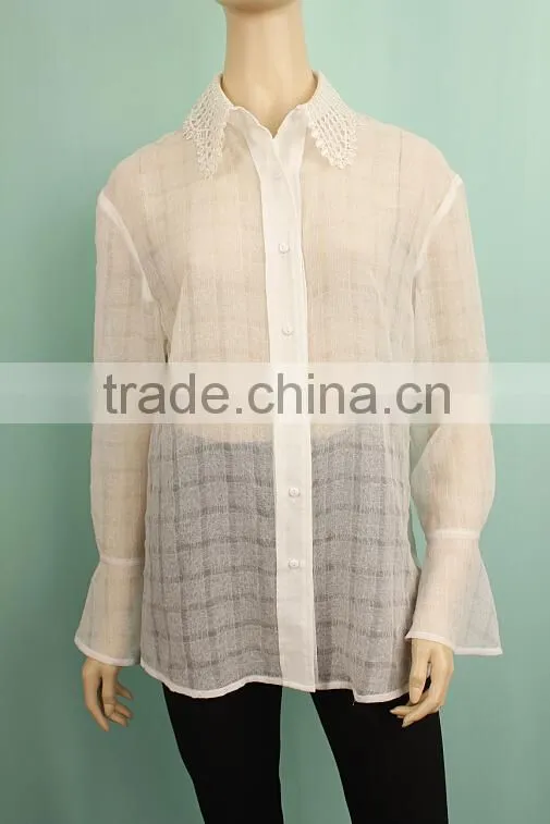 2016 Long sleeve organza ladies office wear designs blouse