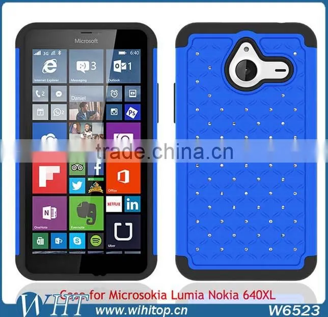 Starry Diamond Silicone+PC Phone Cover for Nokia Lumia 640 XL, Shockproof for Lumia 640 XL Hybrid Case
