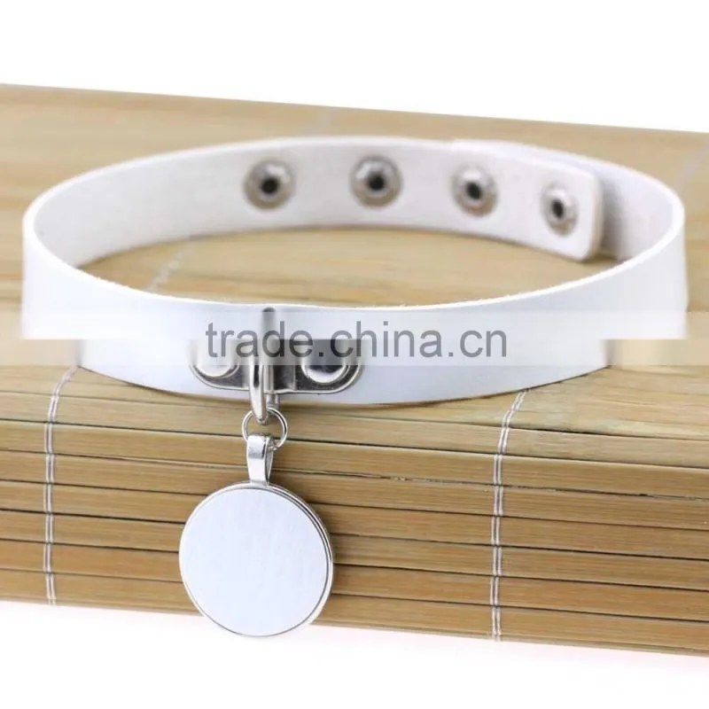 Japanese Anime Sailor Moon Rock Harajuku Gothic Punk Style Multi Color Alloy Round Pendant PU Leather Choker Necklace
