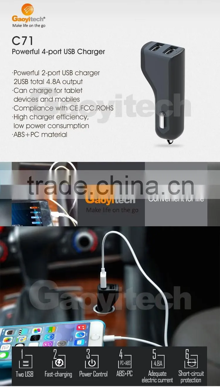 2016 New power car charger dual USB port charger for smart IC QC3.0 high charging