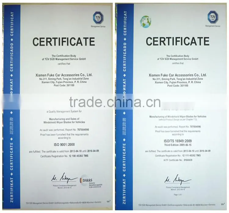 TS16949 Audited Japanese car accessories wiper blade tuv certifications