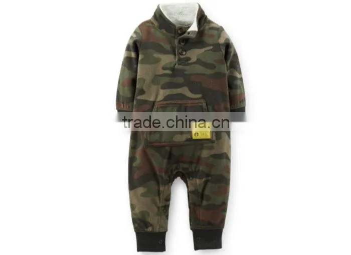 Customized Baby Boys Casual Stand Colllar Romper Polar Fleece Pocket Romper