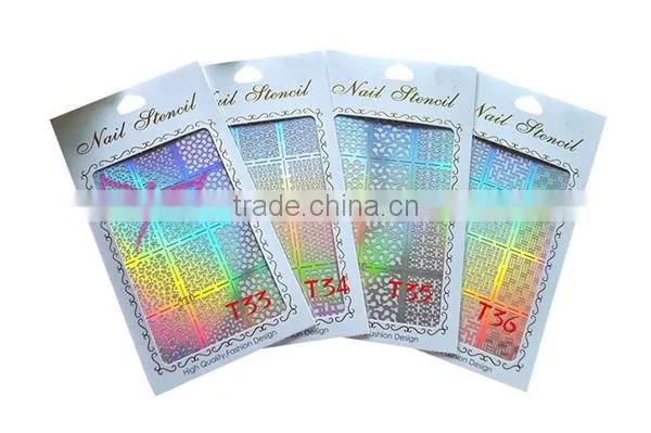 36 designs reusable finger nail stencil,hot nail airbrush stencil