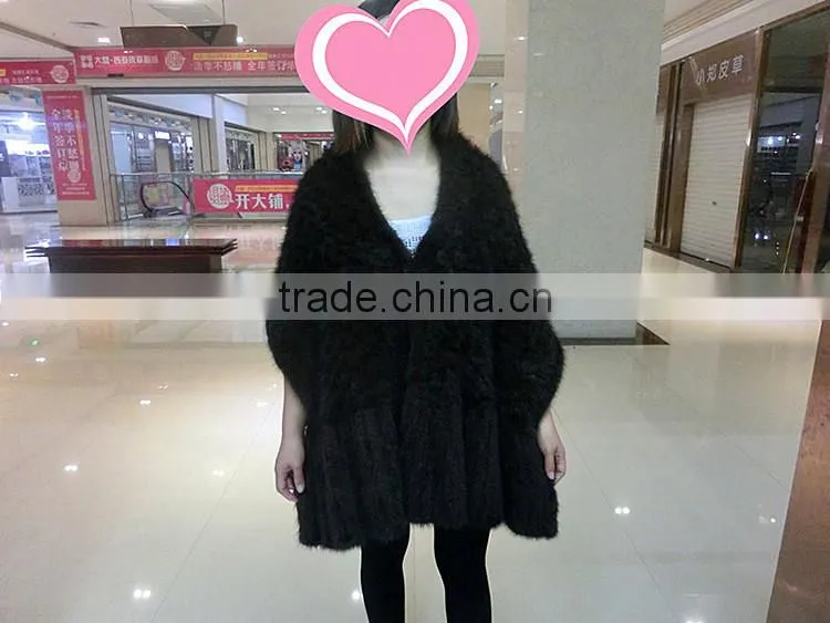 Luxury Knitted Mink Fur Cape / Wholesale Black Mink Fur Shawl