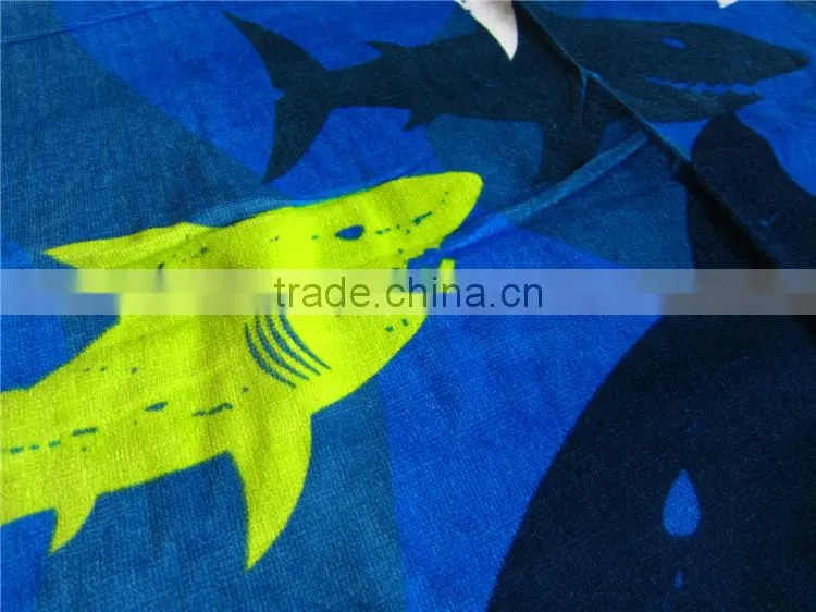 100% cotton ocean blue shark printed beach towel blue ocean beach towel
