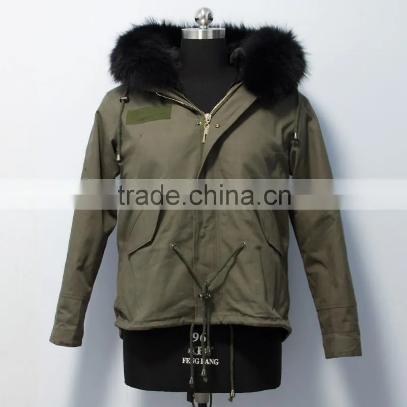 Fashionable hot sale military parka jacket with real raccoon fur hood