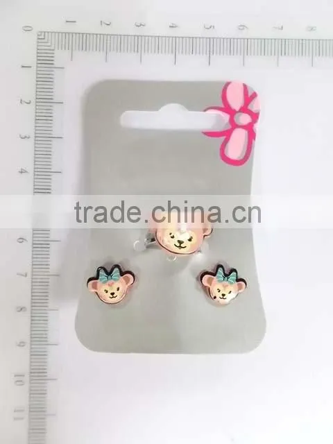 Cute acrylic carton animal earring and ring set for kids