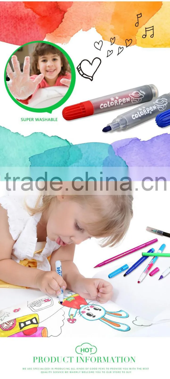 Factory price colourful water resist non-toxic water color pen