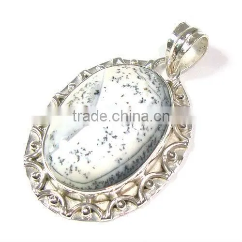 Semi precious gemstone pendant 925 sterling silver picture jasper jewelry