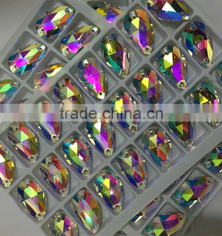 13x22mm crystal AB teardrop shaped glass beads with hole for stitching to clothing