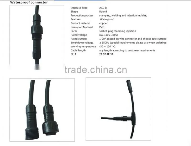 High quality plastic plug 3 pin led waterproof connector