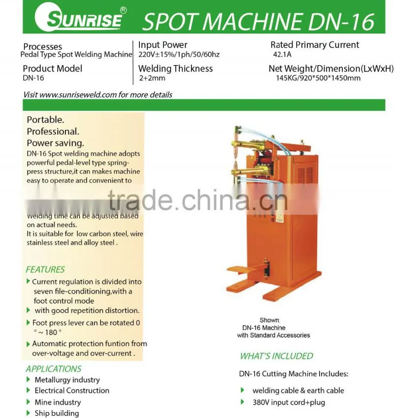 heavy duty cycle professional resistance controlled DN-16 portable spot welding machine