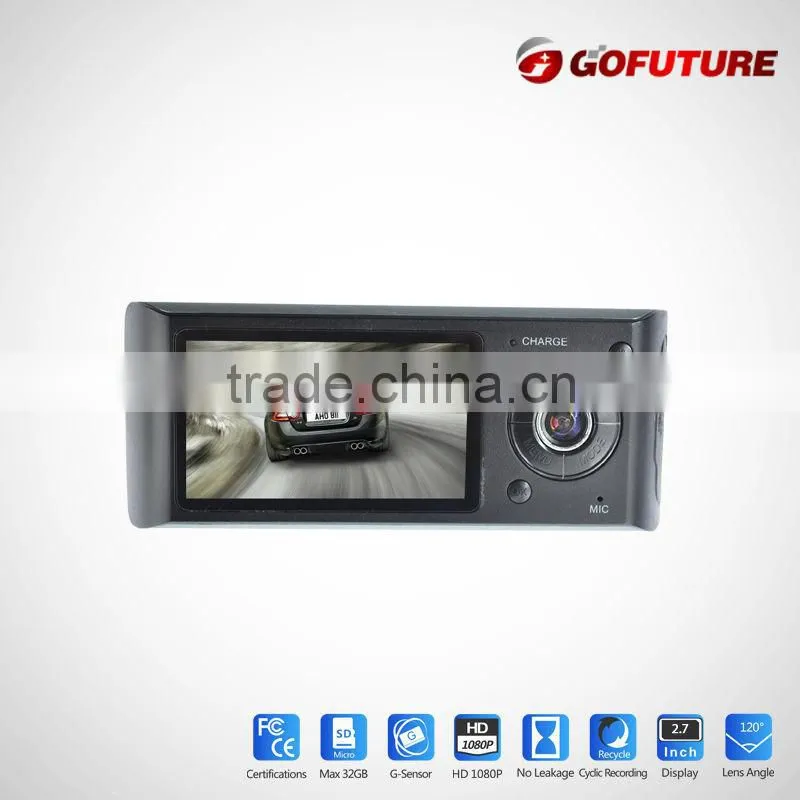 2.7 "TFT 140 degree wide angle X3000 720p G-sensor GPS Dual camera CE ROHS FCC car camera with sim card