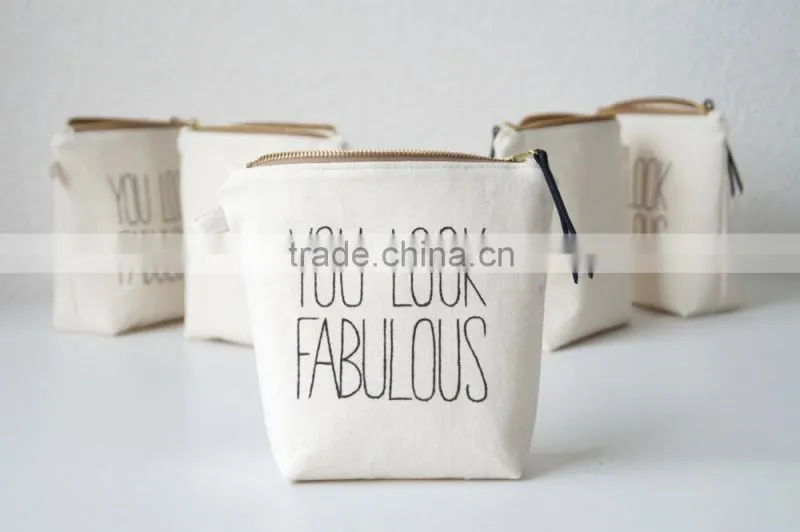 black canvas custom cosmetic bag with logo printed on one side