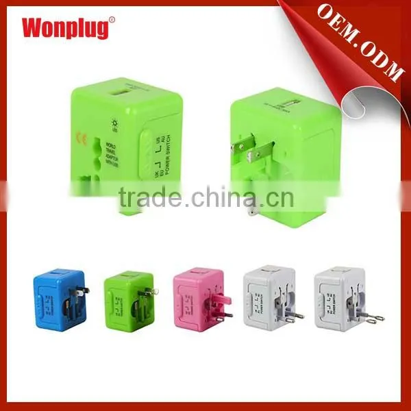 Smart appearance mini universal 1 usb travel adapter with LED light