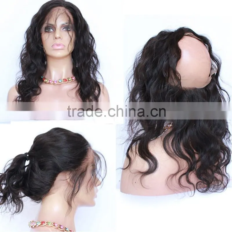 Natural wave Peruvian virgin hair 360 lace frontal with lace band ,lace frontal