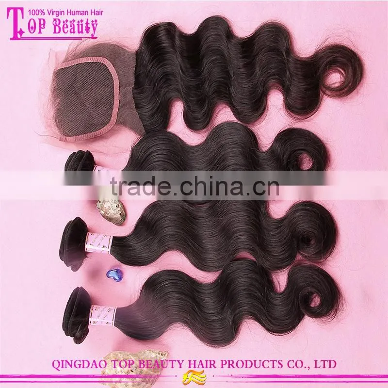 Can custom 100% virgin hair bundles with lace closure body weave 3 bundle brazilian human hair with closure