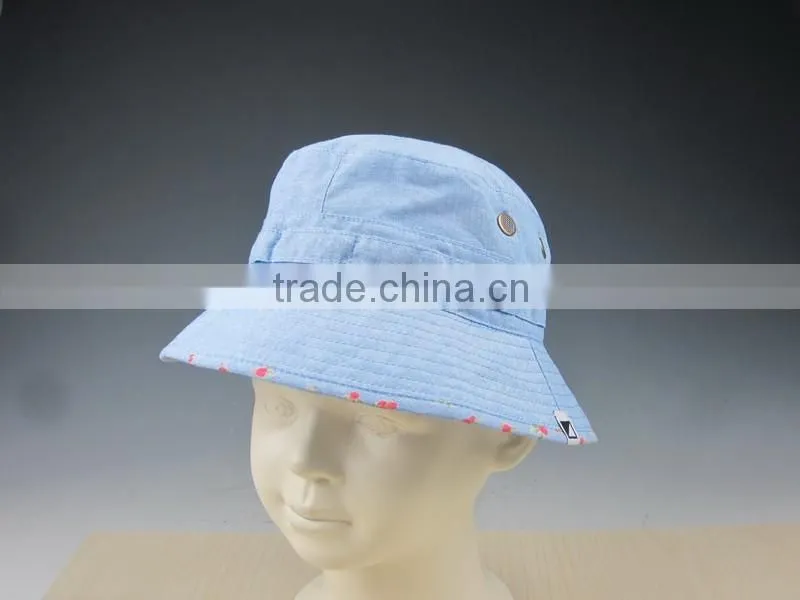 Custom Cheap Plain Kid's Bucket Hat with Woven Label