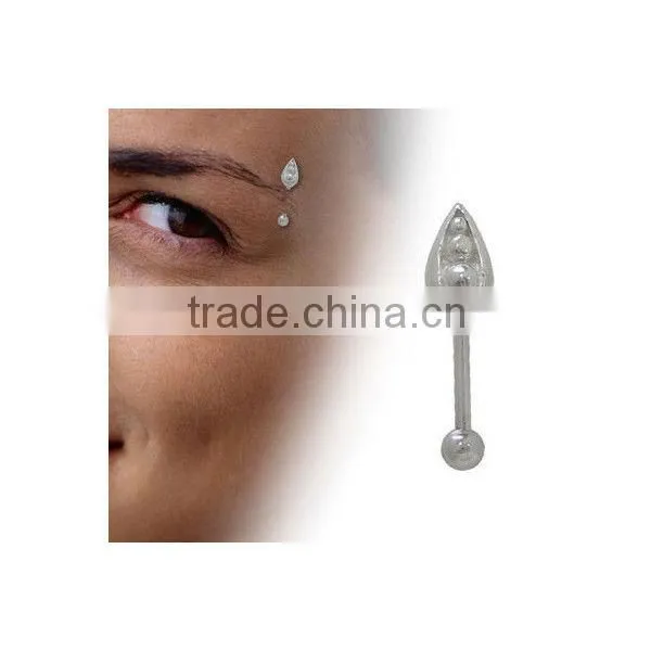Blue Titanium Double spike Eyebrow Ring