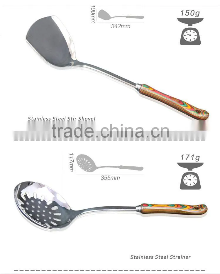 2015 Color printing Wooden handle stainless steel kitchenware/ kitchen tools/Household cooking ware 7PCS/SET S02