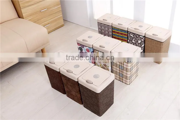 Flip Square Plastic Trash Can Waste Bin Square Container With Lid 13L