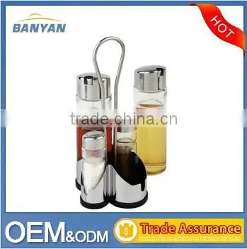 Wholesale 4 PCS Stainless Steel Condiment Set With Stainless Rack BSCI