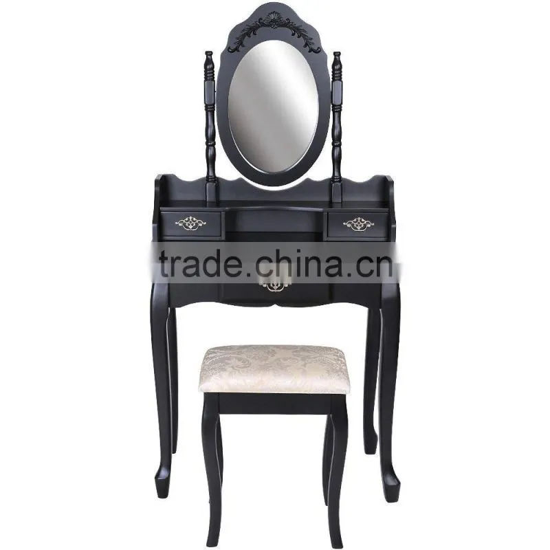 Black French style dressing table with oval mirror