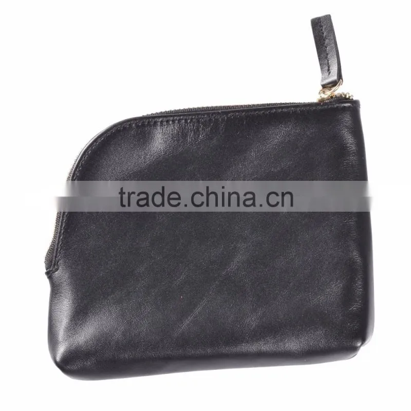 Women Genuine Leather Makeup Bag Professional Cosmetic Cases Black Color Phone Pouch Clutch Bag