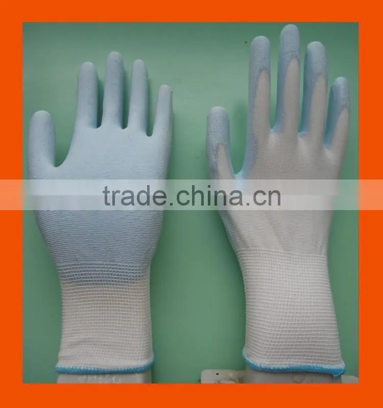 18G Ultra Light Thin Blue PU Palm Coated Warehouse Cashier Work Gloves