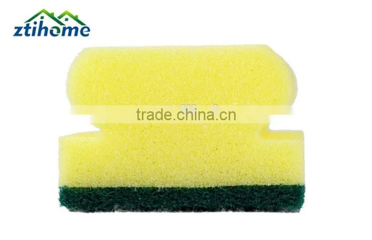 Comfortable Hand Holding Grooved shape utility cleaning sponge with scouring pad