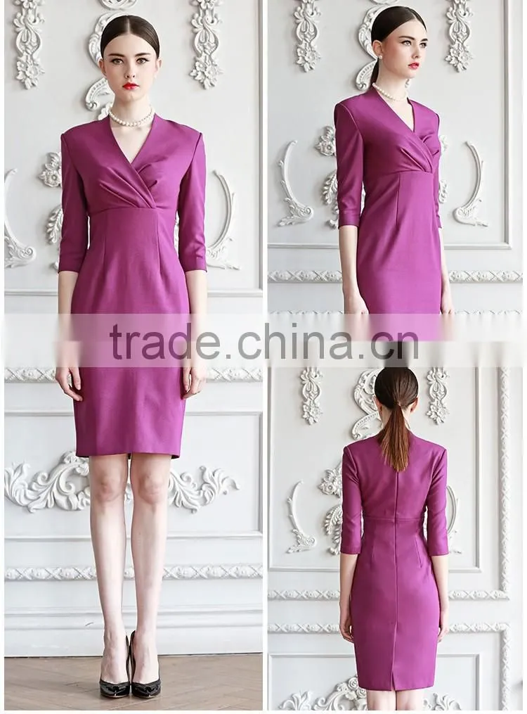 Fashion Design Slim Fit Office Ladies Formal Dress Half Sleeve Dress