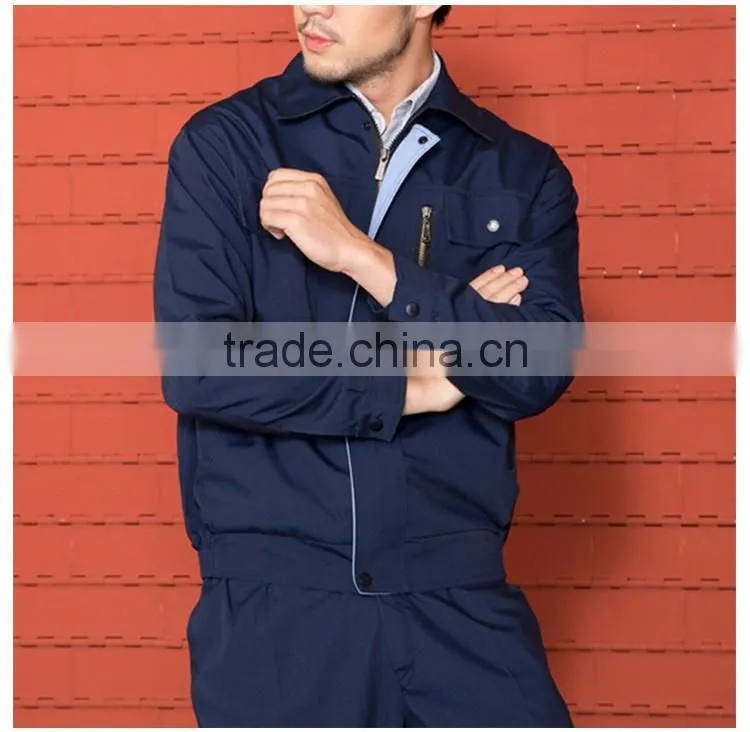 Unisex Navy Blue Cotton Twill With Zip Flap Buttons Work Jacket