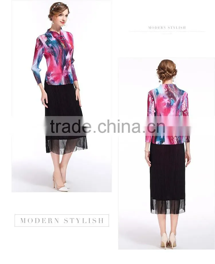 Chinese ink and wash panting double buttons for women folding dress