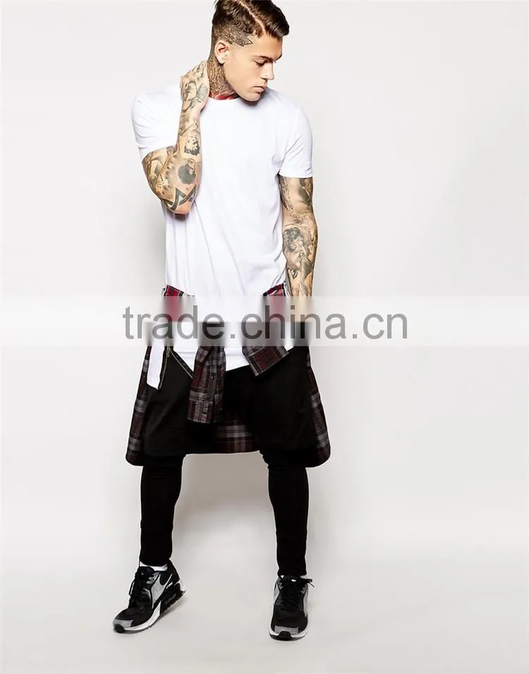 2015 Mens plain white tall tee shirt with zip detail
